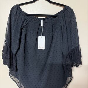 ePretty Women's Black Textured Off-Shoulder Blouse